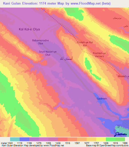 Kani Gulan,Iran Elevation Map