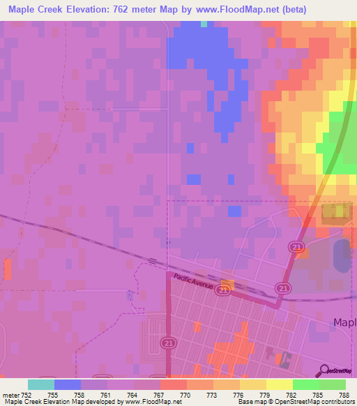 Maple Creek,Canada Elevation Map