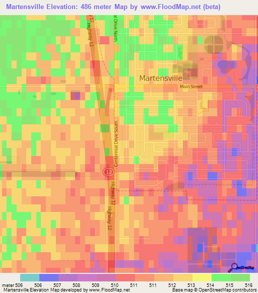 Martensville,Canada Elevation Map