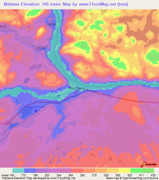 Mattawa,Canada Elevation Map