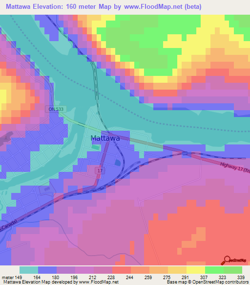 Mattawa,Canada Elevation Map
