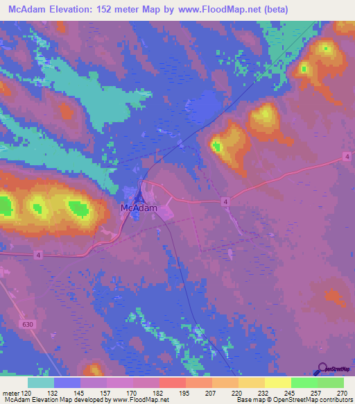 McAdam,Canada Elevation Map