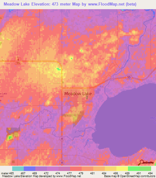 Meadow Lake,Canada Elevation Map