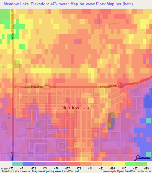 Meadow Lake,Canada Elevation Map