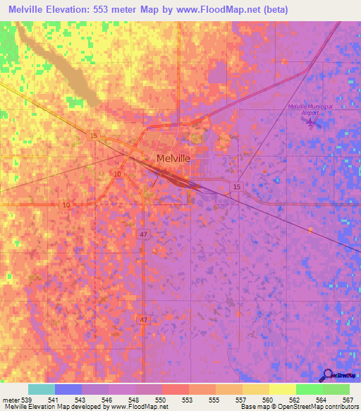 Melville,Canada Elevation Map