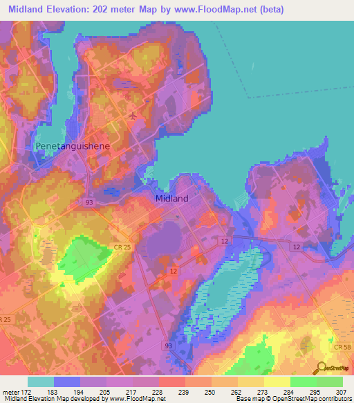 Midland,Canada Elevation Map