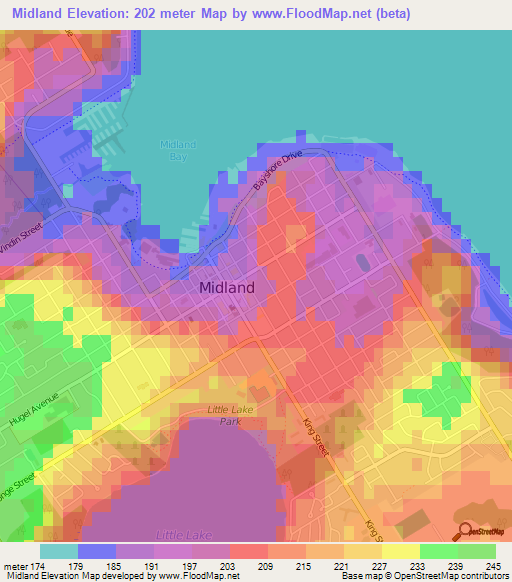 Midland,Canada Elevation Map