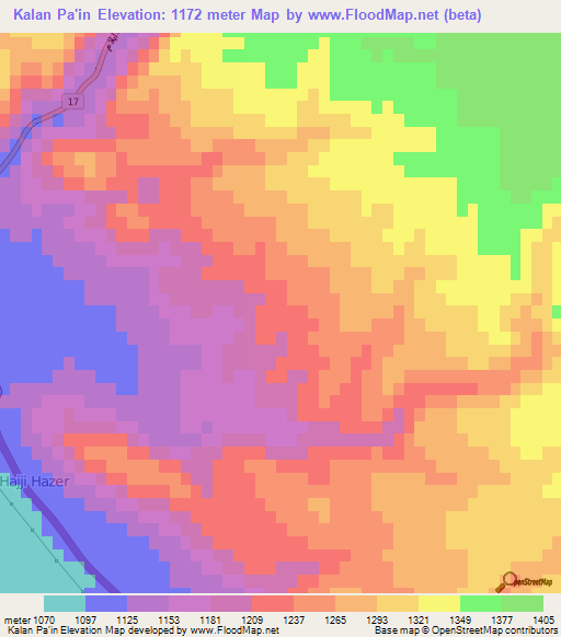Kalan Pa'in,Iran Elevation Map