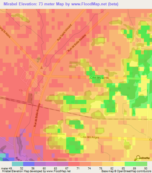 Mirabel,Canada Elevation Map