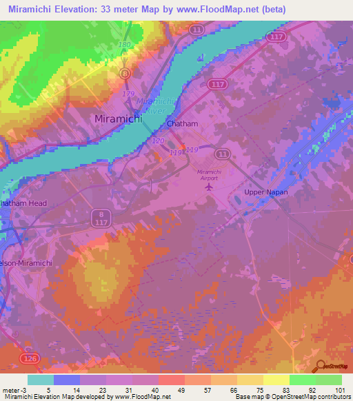 Miramichi,Canada Elevation Map