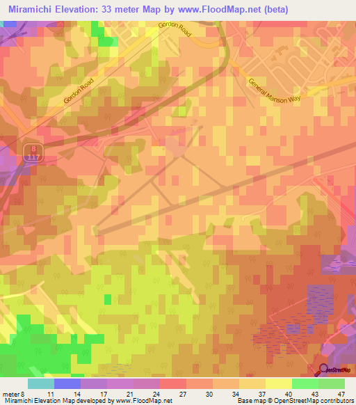 Miramichi,Canada Elevation Map