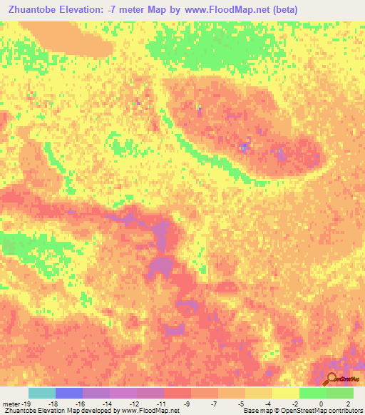 Zhuantobe,Kazakhstan Elevation Map