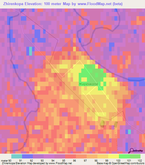 Zhirenkopa,Kazakhstan Elevation Map