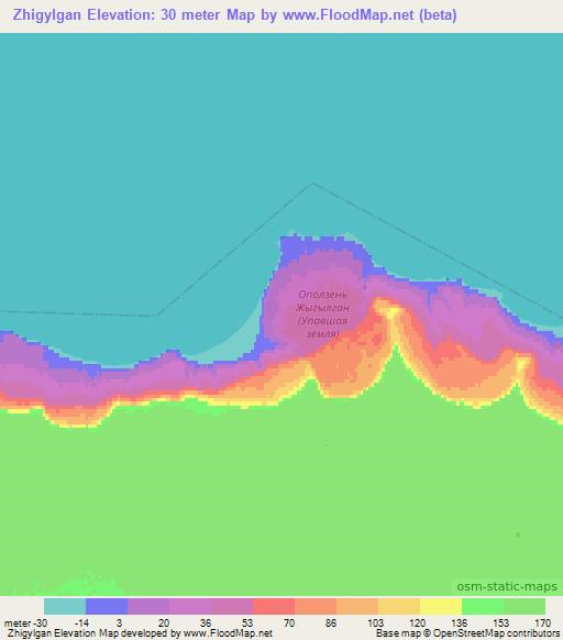 Zhigylgan,Kazakhstan Elevation Map