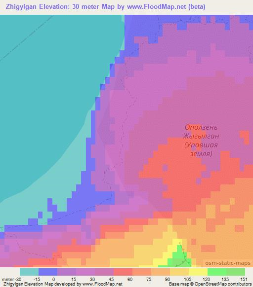 Zhigylgan,Kazakhstan Elevation Map