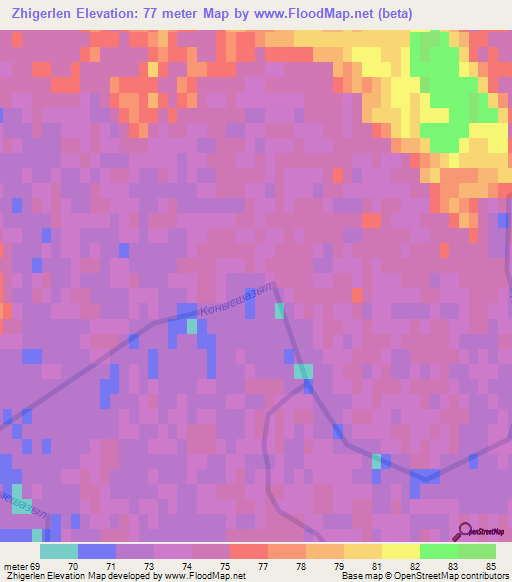 Zhigerlen,Kazakhstan Elevation Map