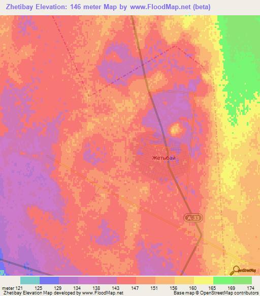 Zhetibay,Kazakhstan Elevation Map