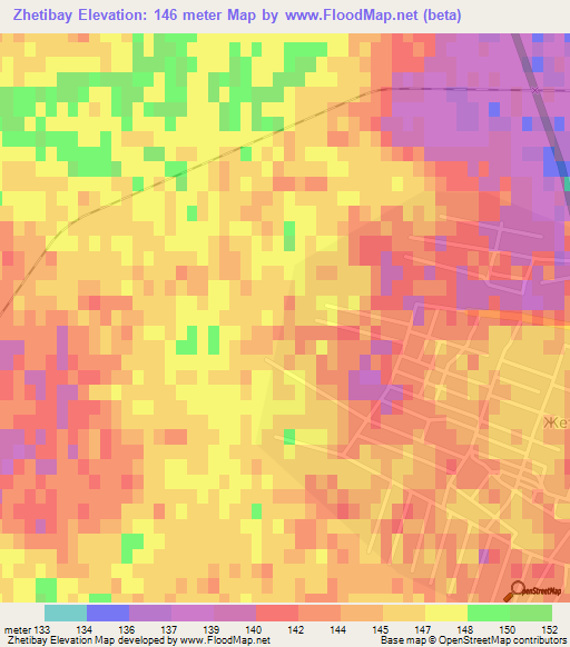 Zhetibay,Kazakhstan Elevation Map