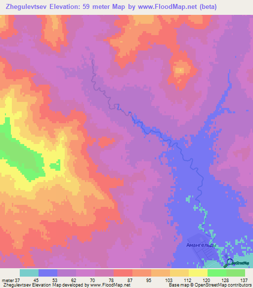 Zhegulevtsev,Kazakhstan Elevation Map