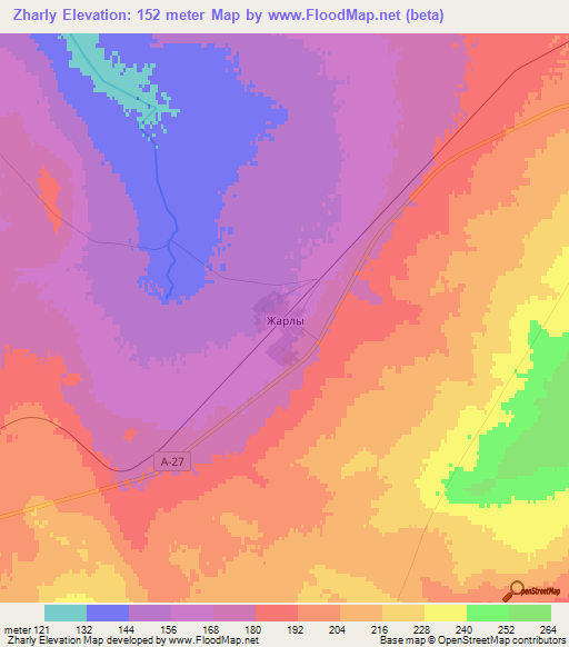 Zharly,Kazakhstan Elevation Map