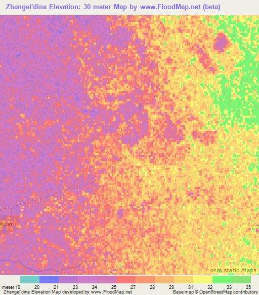 Zhangel'dina,Kazakhstan Elevation Map
