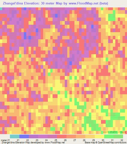 Zhangel'dina,Kazakhstan Elevation Map
