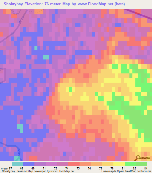 Shoktybay,Kazakhstan Elevation Map