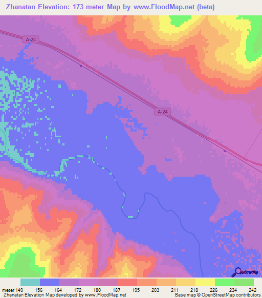 Zhanatan,Kazakhstan Elevation Map