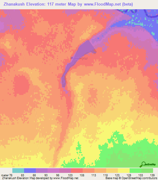 Zhanakush,Kazakhstan Elevation Map