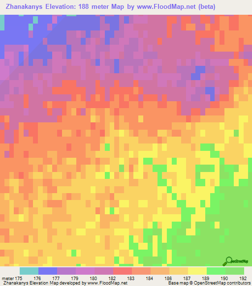 Zhanakanys,Kazakhstan Elevation Map