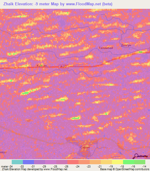 Zhaik,Kazakhstan Elevation Map
