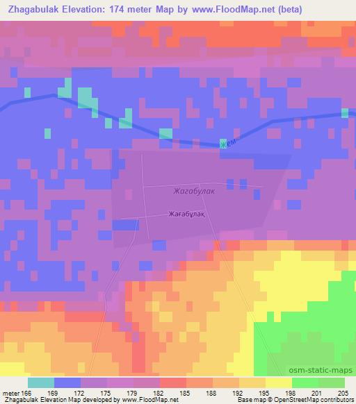 Zhagabulak,Kazakhstan Elevation Map
