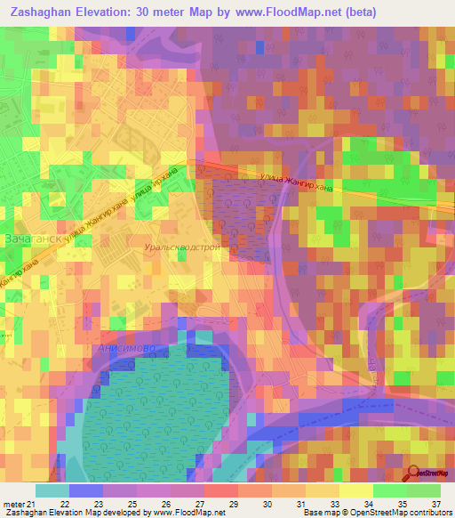 Zashaghan,Kazakhstan Elevation Map