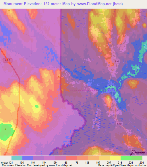 Monument,Canada Elevation Map