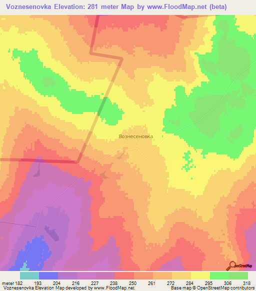 Voznesenovka,Kazakhstan Elevation Map