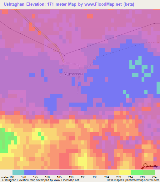 Ushtaghan,Kazakhstan Elevation Map