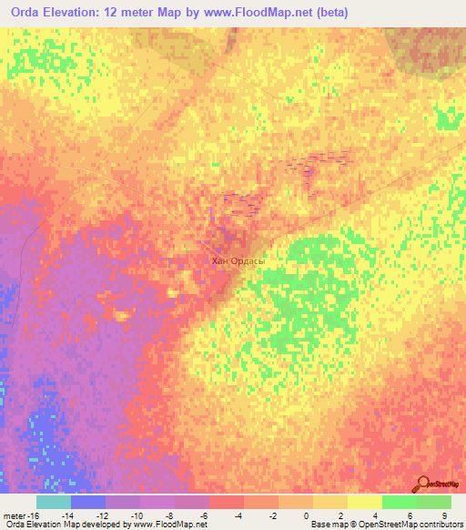 Orda,Kazakhstan Elevation Map