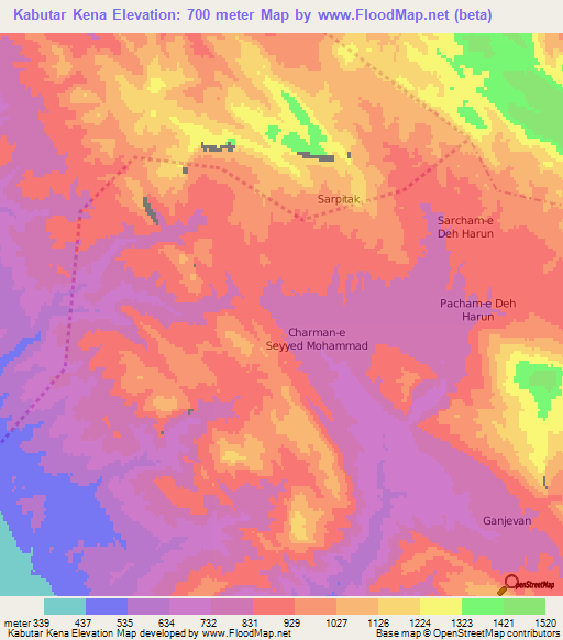 Kabutar Kena,Iran Elevation Map