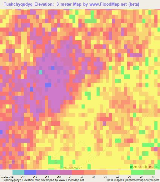 Tushchyqudyq,Kazakhstan Elevation Map