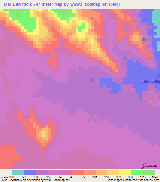 Dila,Somalia Elevation Map