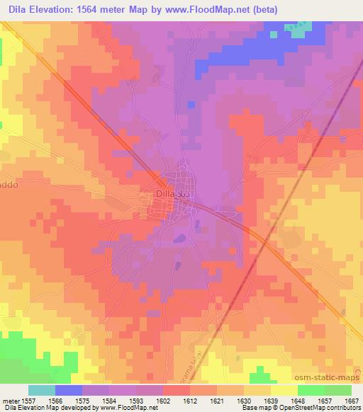 Dila,Somalia Elevation Map