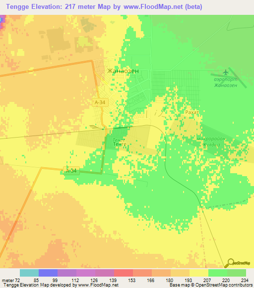 Tengge,Kazakhstan Elevation Map
