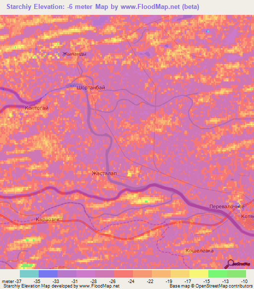 Starchiy,Kazakhstan Elevation Map