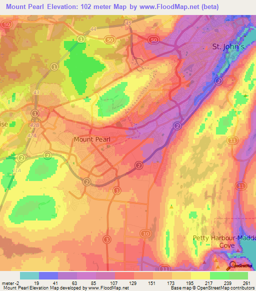 Mount Pearl,Canada Elevation Map