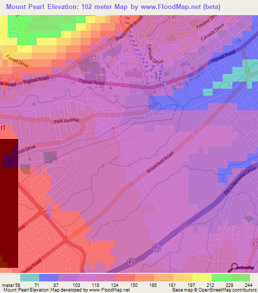 Mount Pearl,Canada Elevation Map