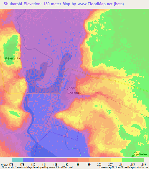 Shubarshi,Kazakhstan Elevation Map