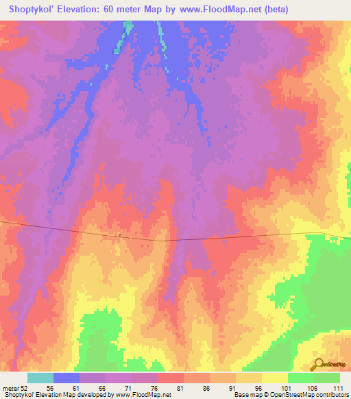 Shoptykol',Kazakhstan Elevation Map