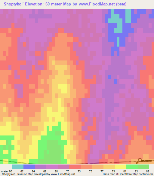 Shoptykol',Kazakhstan Elevation Map