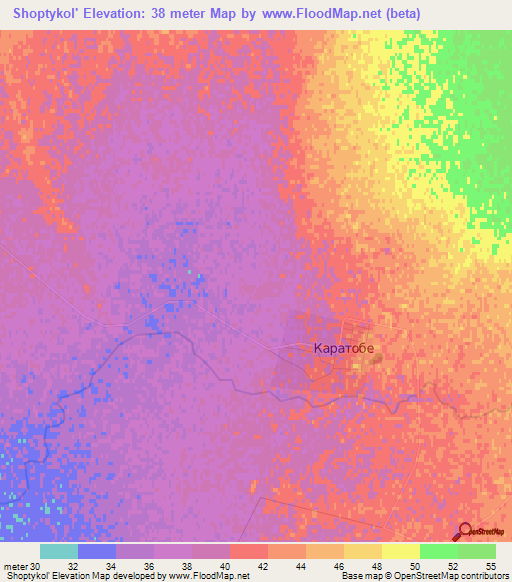 Shoptykol',Kazakhstan Elevation Map