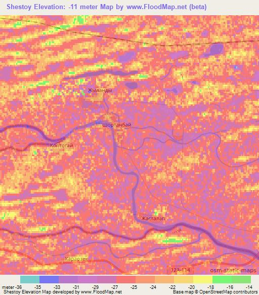 Shestoy,Kazakhstan Elevation Map